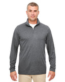 8618 UltraClub Men's Cool & Dry Heathered Performance Quarter-Zip - BLACK HEATHER