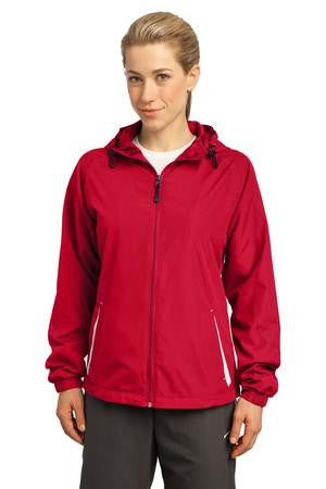 Sport Tek Ladies Colorblock Hooded Raglan Jacket. LST76
