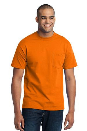 Port Company 50 50 Cotton Poly T Shirt with Pocket. PC55P Safety Colors LogoShirtsWholesale