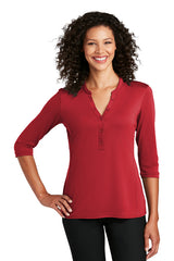 LK750 Port Authority  Ladies UV Choice Pique Henley - Red